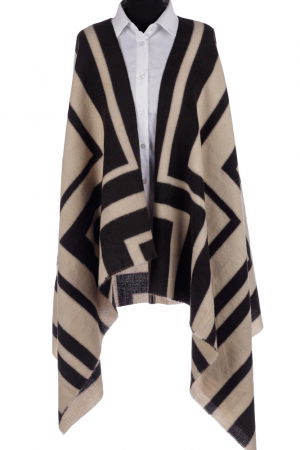 Eșarfe tip Cashmere - Esarfa mare tip sal cu dubla fata, imprimeu joc de linii cu negru si alb