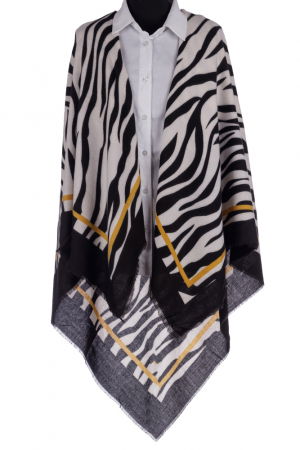 Eșarfe tip Cashmere - Esarfa patrata mare, imprimeu animal print alb-negru
