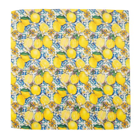 NOU IN SHOPIKA - Esarfa patrata cu doua fate cu imprimeu marocan si lamai cu frunze verzi