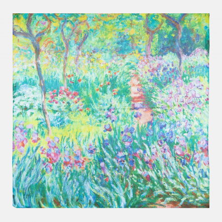 Eșarfe din Mătase - Esarfa patrata cu o singura fata cu reproducere dupa peisaj cu gradina de vara inflorita