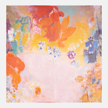 Eșarfe din Mătase - Esarfa patrata cu o singura fata imprimata cu reproduceri dupa picturi celebre cu motive florale