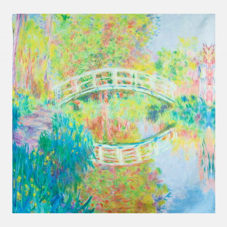 Eșarfe din Mătase - Esarfa patrata cu o singura fata imprimata cu reproducere dupa tablou cu podet si apa