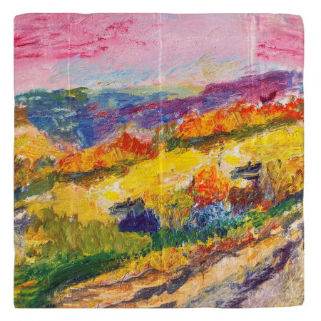 Eșarfe din Mătase - Esarfa patrata cu o singura fata cu imprimeu peisaj campenesc