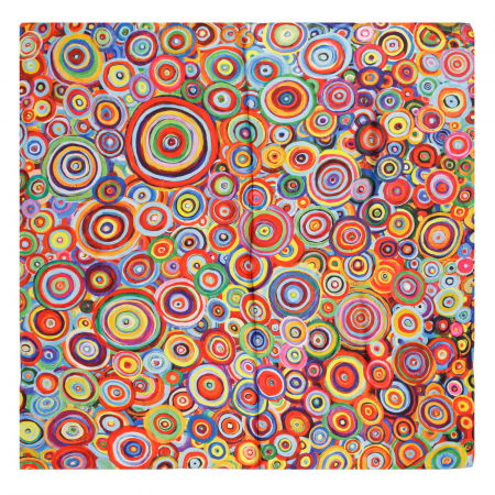 Eșarfe din Mătase - Esarfa patrata cu o singura fata, imprimeu pictural cu cercuri multicolore