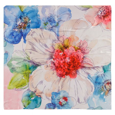 Eșarfe din Mătase - Esarfa patrata cu o singura fata, imprimeu floral pastelat