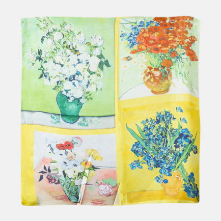 Eșarfe Pătrate - Esarfa patrata cu o singura fata imprimata cu reproduceri dupa tablori celebere cu flori