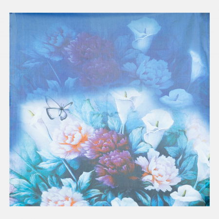 Eșarfe din Mătase - Esarfa patrata cu o singura fata cu imeprimeu floral nuante de albastru