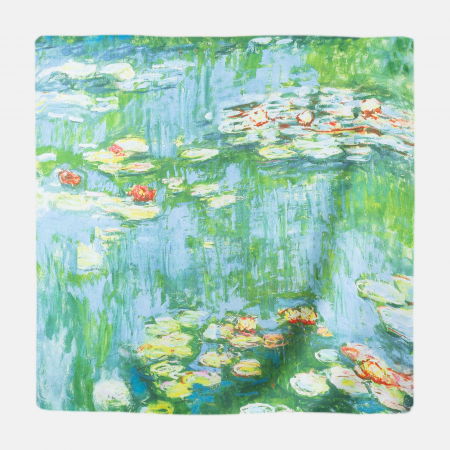 Eșarfe din Mătase - Esarfa patrata cu o singura fata imprimata cu reproducere dupa " Nuferii" de Claude Monet