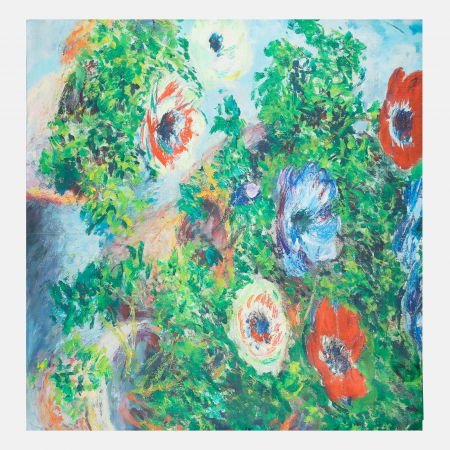 Eșarfe din Mătase - Esarfa patrata cu o singura fata imprimata dupa reproducerea unui tablou cu flori de camp