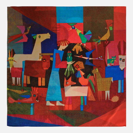 Accesorii Noutați - Esarfa premium din matase cu dubla fata, imprimeu in stil cubist Picasso