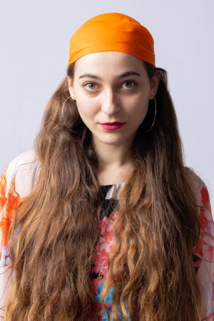 Esarfa portocalie, dreptunghiulara si colturi alungite, din bumbac si matase [2]