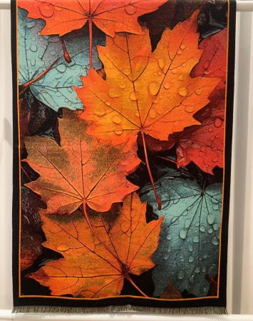 Eșarfe tip Cashmere - Esarfa premium din lana si vascoza cu imprimeu vibrant de toamna