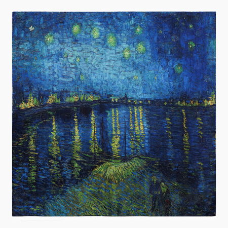 Esarfa premium din matase cu dubla fata, imprimeu cu o reproducere dupa pictura celebra a lui Van Gogh "Noapte Instelata" [1]