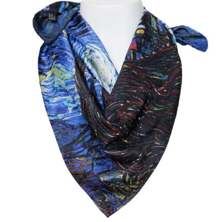 Esarfa premium din matase cu dubla fata, imprimeu cu o reproducere dupa pictura celebra a lui Van Gogh "Noapte Instelata" [2]