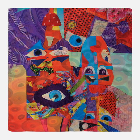 Eșarfe din Mătase - Esarfa premium din matase cu dubla fata, imprimeu suprarealist multicolor dupa Kandinsky