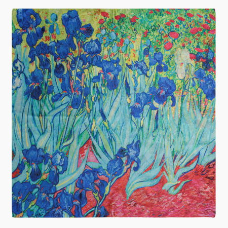 Eșarfe din Mătase - Esarfa premium din matase cu dubla fata, imprimeu cu reproducere dupa " Irisi'' - de Van Gogh