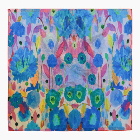 Esarfa premium din matase cu dubla fata, imprimeu fluture suprarealist multicolor [4]