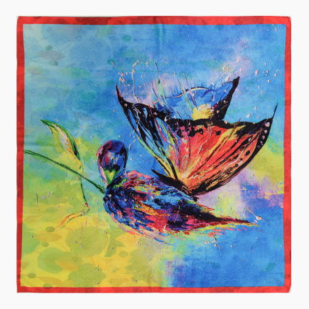 Esarfa premium din matase cu dubla fata, imprimeu fluture suprarealist multicolor [5]