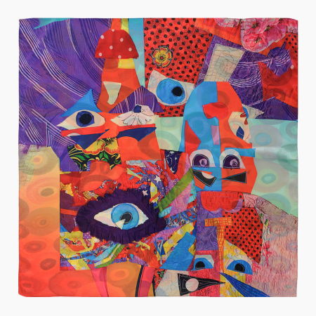 Esarfa premium din matase cu dubla fata, imprimeu suprarealist multicolor dupa Kandinsky [5]