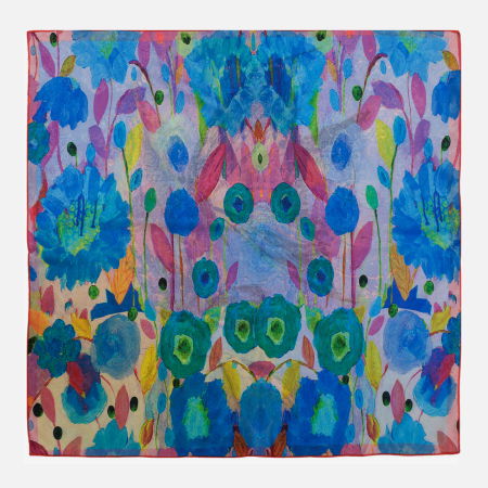 Esarfa premium din matase cu dubla fata, imprimeu fluture suprarealist multicolor [1]