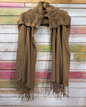 Eșarfă cu blăniță ecologică pe centru și franjuri decorative, camel [1]