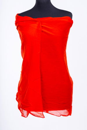 Eșarfe din Mătase - Esarfa rosie, dreptunghiulara si colturi alungite, din bumbac si matase