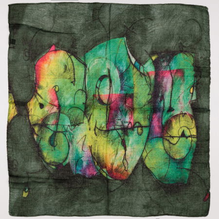 Eșarfe Pătrate - Esarfa tip batic din bumbac, cu imprimeu grafic abstract pe fond verde