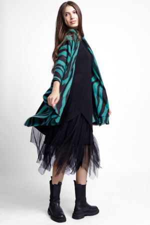 Esarfa tip sal pufos cu lana, imprimeu animal print cu negru si verde, dubla fata [3]