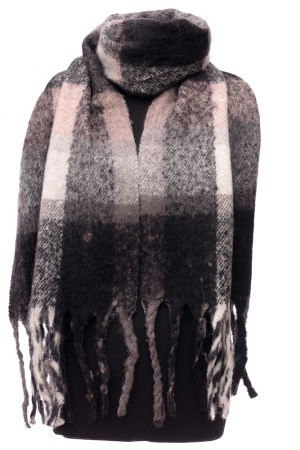 Fulare - Fular cu imprimeu cu carouri in nuante de alb, negru si roz pal