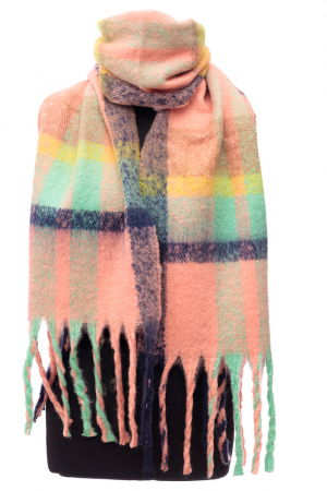 Fulare - Fular cu imprimeu cu carouri in nuante de roz, galben si bleumarin