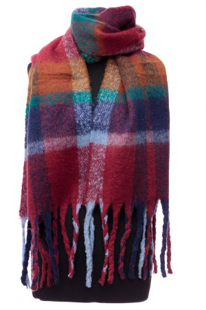 Fulare - Fular cu imprimeu cu carouri in nuante de bordo, verde si bleumarin