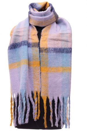 Fulare - Fular cu imprimeu cu carouri in nuante de lila, galben si bleumarin