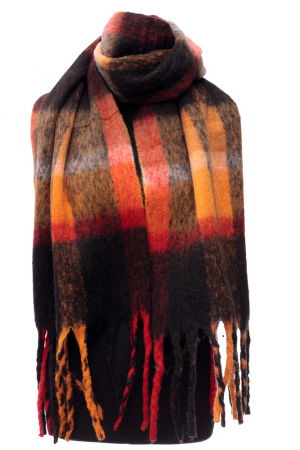 Fulare - Fular cu imprimeu cu carouri in nuante de rosu, negru si galben