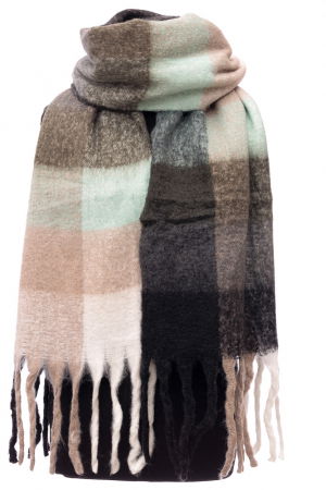 Fulare - Fular cu imprimeu patrate colorate in nuante de negru, bej si vernil