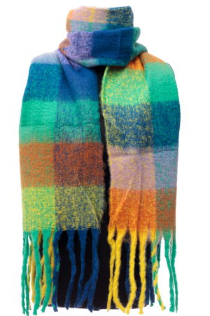 Fulare - Fular cu imprimeu patrate colorate in nuante de turcoaz, albastru si galben