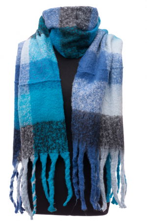 Fulare - Fular cu imprimeu patrate colorate in nuante de turcoaz, albastru si bleu