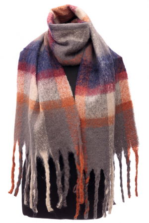 Fulare - Fular cu imprimeu cu carouri in nuante de gri, bordo si bleumarin