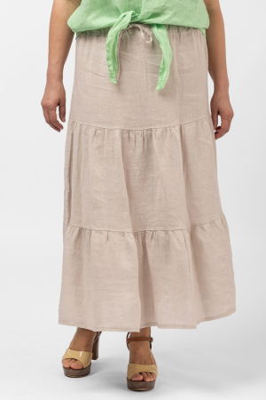 Fuste din In - Fusta din in cu volane si siret in talie, bej