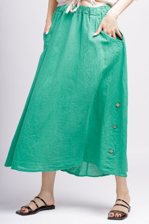 Fuste din In - Fusta din in verde cu nasturi decorativi pe laterale