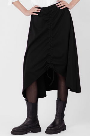 Fuste Casual - Fusta A-line din jerseu, asimetrica, cu snur vertical, neagra