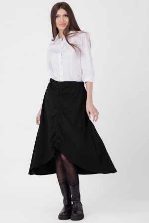Fusta A-line din jerseu, asimetrica, cu snur vertical, neagra [1]
