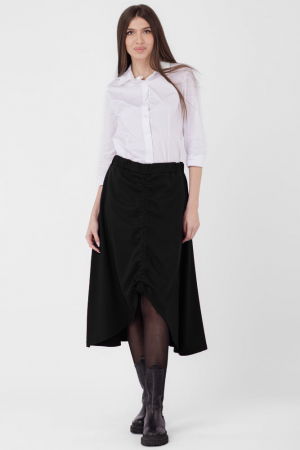 Fusta A-line din jerseu, asimetrica, cu snur vertical, neagra [2]