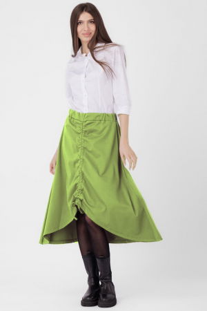 Fusta A-line din jerseu, asimetrica, cu snur vertical, verde oliv [1]