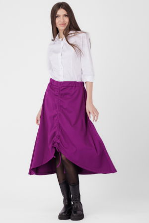 Fusta A-line din jerseu, asimetrica, cu snur vertical, mov zmeura [4]