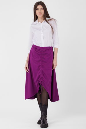 Fusta A-line din jerseu, asimetrica, cu snur vertical, mov zmeura [3]