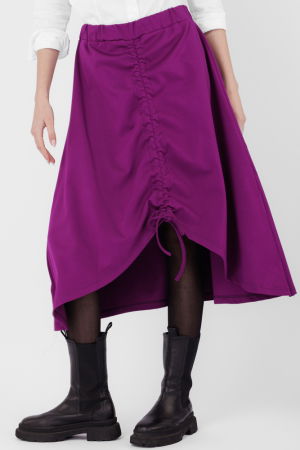 Fusta A-line din jerseu, asimetrica, cu snur vertical, mov zmeura [2]