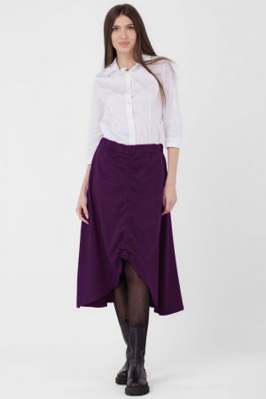 Fusta A-line din jerseu, asimetrica, cu snur vertical, mov inchis [2]
