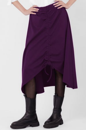 Fuste Casual - Fusta A-line din jerseu, asimetrica, cu snur vertical, mov inchis