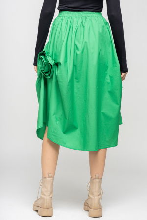 Fusta verde din bumbac satinat cu aplicatii sub forma de boboc [1]