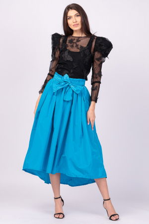 Fuste din Tafta - Fusta albastra, cu trena, ampla, din tafta